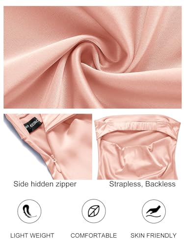 Image of MEROKEETY Women's Summer Satin Strapless Bodycon Dress 2026 Backless Tube Wedding Guest Cocktail Formal Party Maxi Dresses