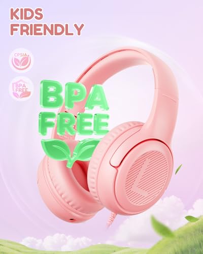 Image of Kids Headphones with Microphone Foldable Stereo Tangle-Free 3.5mm Jack Wired Cord On-Ear Headset for Children /Teens /Boys /Girls /Smartphones /School /Kindle /Airplane Travel /Plane /Tablet (Pink)