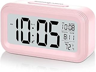 Digital Alarm Clock with Ultra Clear Large LED Display, Nightlight Function, Non-Ticking, Date/Time, Temperature, Snooze, Battery Powered, Easy to use, Portable, Bedside Clocks for Adults Kids (Pink)