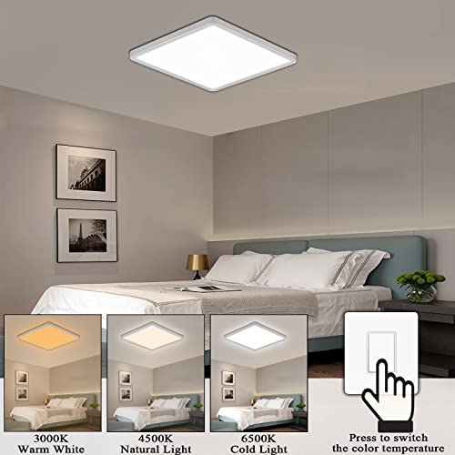 Uowlbear Flush Mount Ceiling Light, Color Temperature Switchable Ceiling Light (3000K/4500K/6500K), 36W Square Ceiling Mount Light Fixture For Kitchen,Hallway, Bedroom, Living Room (White, 12 Inches) #TOP3