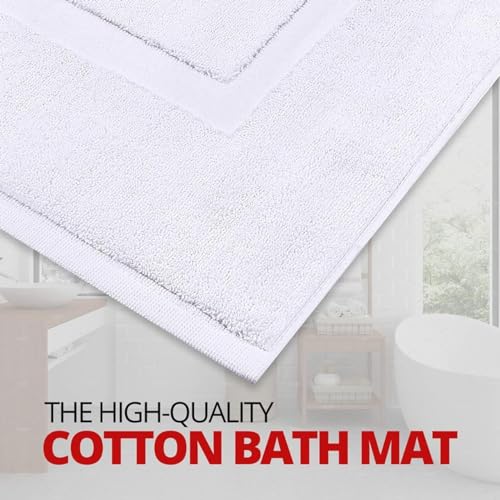 HOUSEGADS 100% Cotton Bath Mats Terry Towelling Soft Touch Hotel Quality Shower Bathroom Mat Bath Floor Towel - Highly Absorbent and Machine Washable - Foot Towel - Door mat (1, White) - Image 2