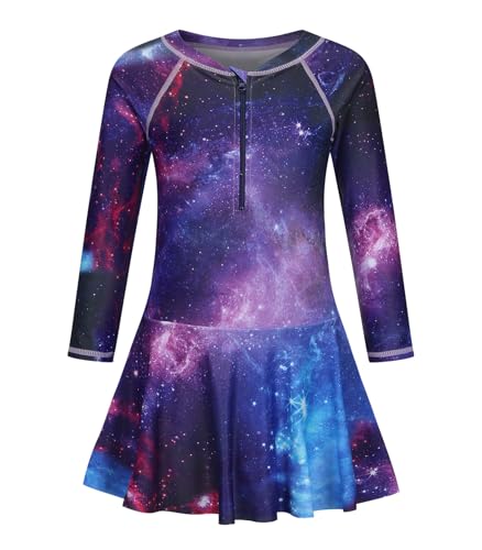 Image of Girls One Piece Swimsuits Long Sleeeve Swim Dress for Kids Girls Bathing Suits Summer Swimwear 3-16 Years