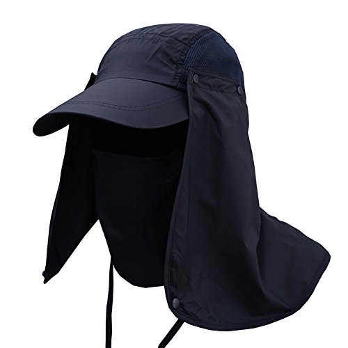 Weixinbuy Outdoor Hiking Fishing Hat Protection Cover Neck Face Flap Sun Cap for Men Women Navy Blue