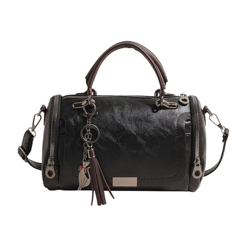 CAZSTYK Bolso de hombro de gran capacidad para mujer, con borlas, decoraciones, a la moda, con cremallera y correa extraíble, bolso de trabajo para mujer, Black
