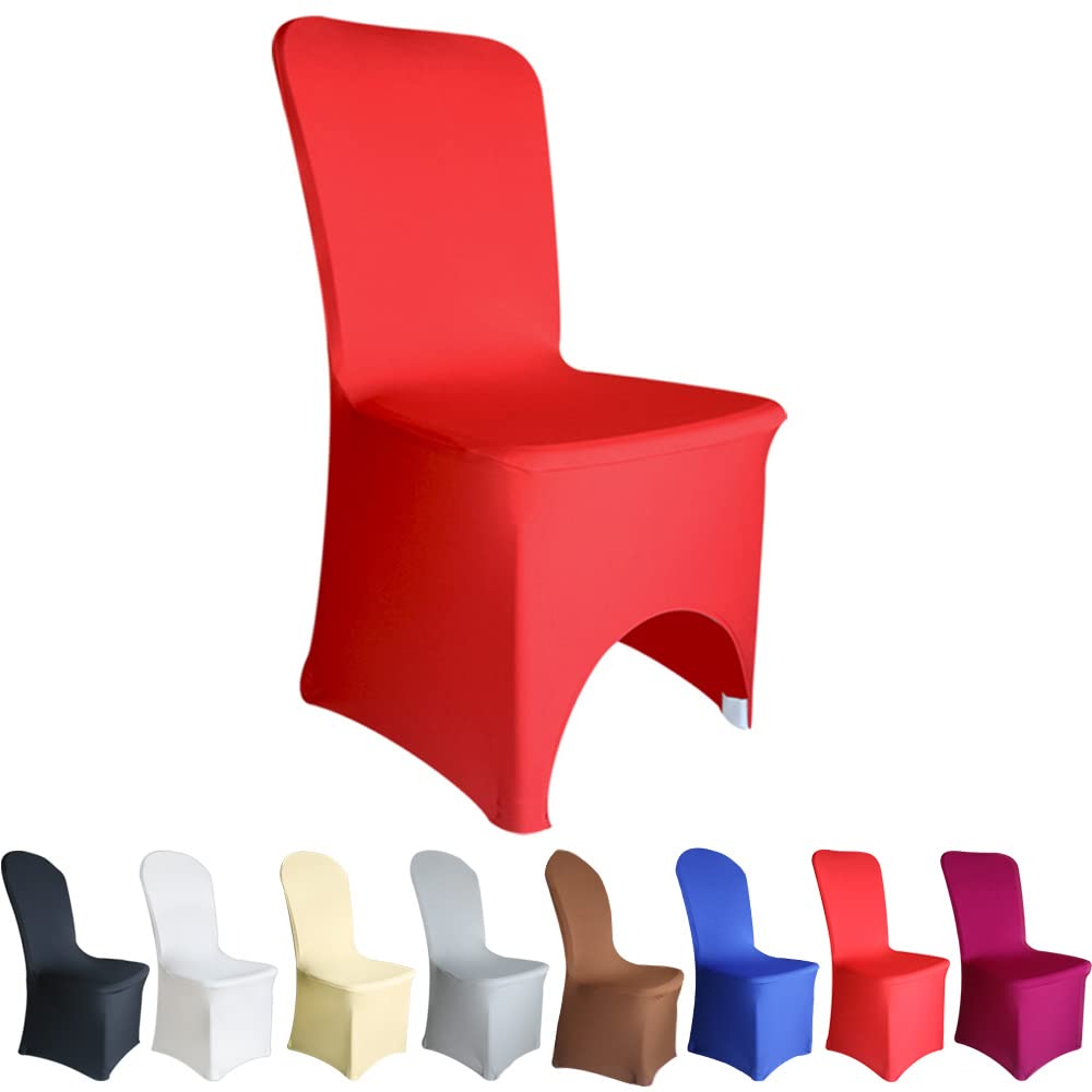 Time to Sparkle Chair Covers Spandex Lycra Stretch Slipcovers Dining Room Wedding Banquet Party Arched Front (Red Arched)