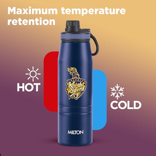 Image of Milton Sports Sparkle 900 | KKR Official Drinkware Partner I Limited Edition Kolkata Knight Riders Water Bottle | Stainless Steel I 24 Hr Hot & Cold | Designed for Cricket Lovers | 920 ml I Blue