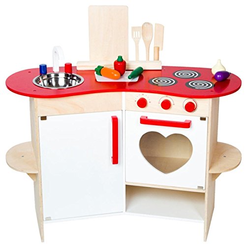 Warenhandel König Kinderküche aus Holz Spielküche Küche Kinder Spielzeug Holzküche weiß rot Herz