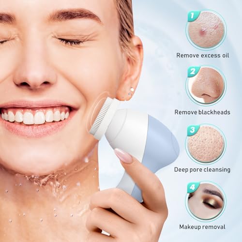 COSLUS Facial Cleansing Brush Face Scrubber: Rechargeable Electric Spin IPX7 Waterproof Cleanser Brush - 2 Rotational Directions 3 Speeds Adjustable for Men Women - Image 6
