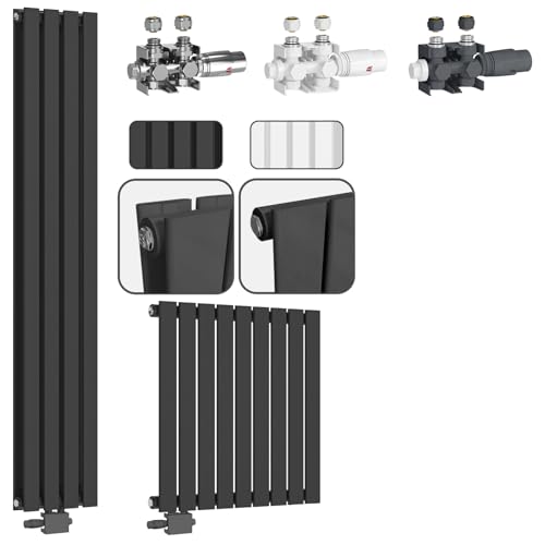 Aquamarin® Radiador - Vertical, 1600x300x52mm, Plano, Simple, 4 Columnas, Válvula Termostática, Acero, Antracita - Calefactor Baño, Pared, Calefacción, Calentador, Heater for Room, Acumulador Calor