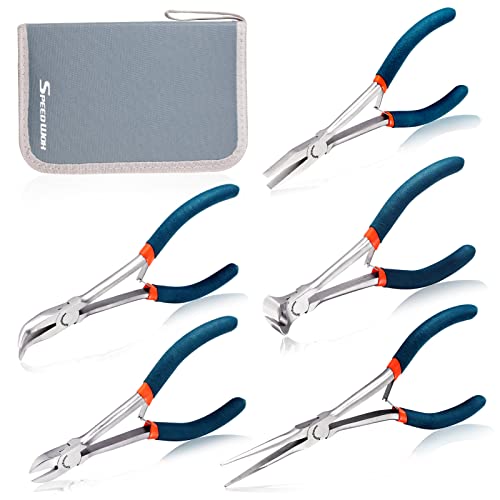 SPEEDWOX 5Pcs Mini Pliers Set including Case Include Flat Nose Pliers End Cutting Pliers Bent Nose Pliers Diagonal Pliers Needle Nose Pliers for Making Crafts Repairing