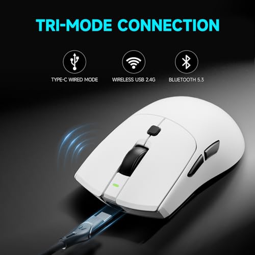 Image of RAWM MH01 Wireless Lightweight Gaming Mouse, PAW3395 Optical Sensor, 26000 DPI, 600mAh Rechargable Battery, 7 Programmable Buttons, Dual-Driver Gaming Mice for PC /Laptop /Mac