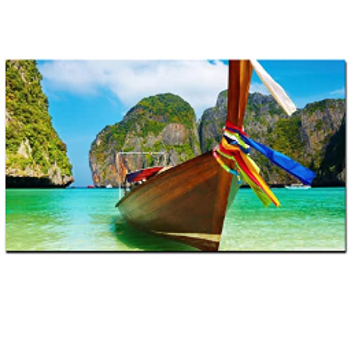 Peinture paysage plages pour un salon lumineux, toile colorée design pop art moderne 50x90cm