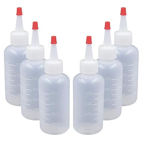 EDOBLUE Plastic Bottles 120mL with Red Tip Caps and Measurements - Small Mini Squeeze Dispensing Bottle for Arts and Crafts, Paint, Icing,Condiment, Glue, Sauces, and More - 6 Pack / 4 Ounce Cover