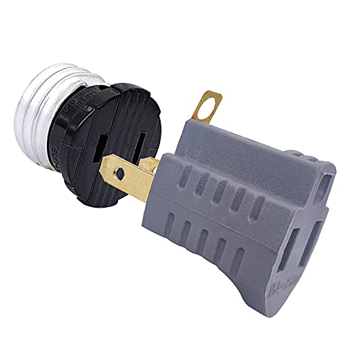 E26 Light Socket Outlet Adapter to 3 Prong to 2 Prong Adapter, Light Bulb Socket Adapter 3 Prong, 2-in-1 Light Socket Adapter and 2 3 Prong Outlet Adapter for Christmas Lights Garage Porch Shop