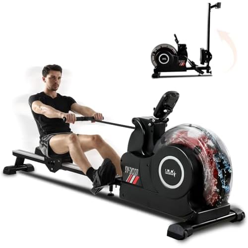 ISE Rameur Pliable à Eau Fitness, Rameur Eau Musculation Appartement Fitness Domicile, Pompe Electrique Multi-Résistance, Écran LED, Rameurs Cardio-Training, Rail Lisse&Solide, Water Rowing Machine