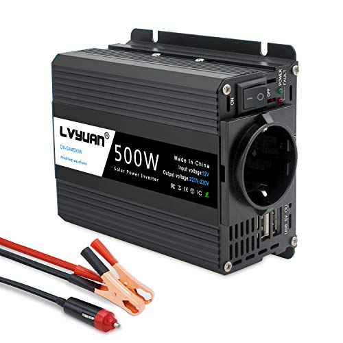 Yinleader 500W Inversor de Corriente, DC 12V, 220V-240V AC Salida, Dual Puertos...