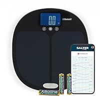 Salter Báscula inteligente - capacidad de 180 kg, 17 métricas corporales, aplicación Salter Health, grasa corporal/agua, masa muscular/ósea, IMC y TMB, 8 memorias de usuario, negro