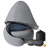 Memory Foam Travel Neck Pillow for Airplane – New Ergonomic Wrap-Around Design,Washable Cover, Carry Bag & Sleep Mask – for Sleeping Plane Train Travel Essentials (Light Gray)