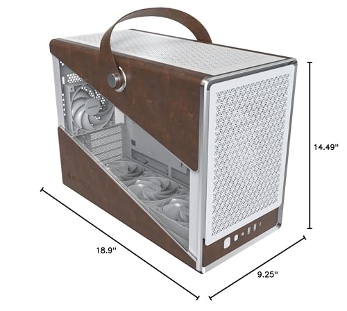 Image of MONTECH Heritage PRO mATX, Compact Leather Gaming Chassis with Signature Handle Design, Supports RTX 50 Series GPUs, ATX PSU, and 360mm AIO, 4 Pre-Installed Fans, Headphone Hanger - White (PRO)