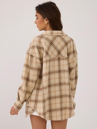 ZAFUL Women's Plaid Long Sleeve Shirt Button Down Thin Jacket Casual Flannel Plaid Shacket with Pocket4