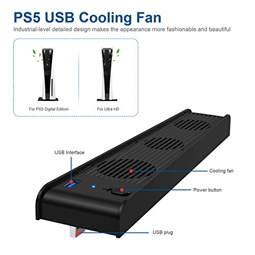 image for ICQUANZX Cooling Fan for Sony Playstation 5,USB External Cooler 3 Fan 