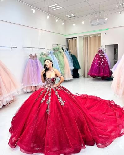 Mauuwy Shiny Princess Quinceanera Dresses 2024 Floral Appliques Lace-up Corset Off Shoulder Prom Vestidos De 15 Anos YMX1694