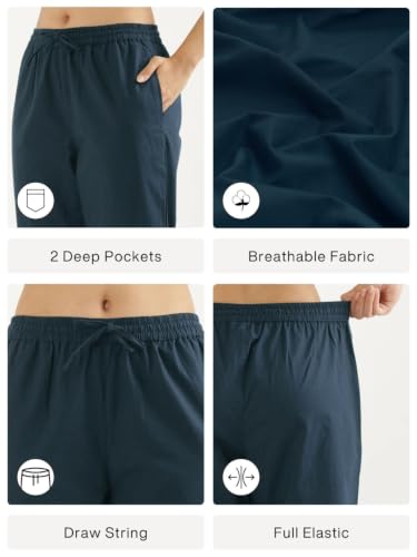Image of SAADAA Cotton Straight Pants for Women | Breathable Everyday Wear Trousers | Drawstring, Deep Pockets & Elastic Waistband | Casual & Comfortable Fit