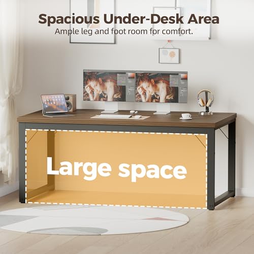 Image of Mericonia 48 Inch Computer Desk, 1 inch Thick Small Office Table, Walnut
