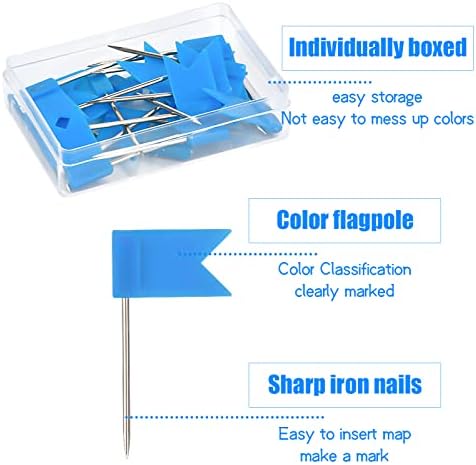 suchkawe 160 Pcs Flag Push Pins, Map Pins Coloured in 8 Boxes, Flag Map Thumb Tacks Plastic Head with Steel Point for Cork Bulletin Board at Home Office and School (35mm)