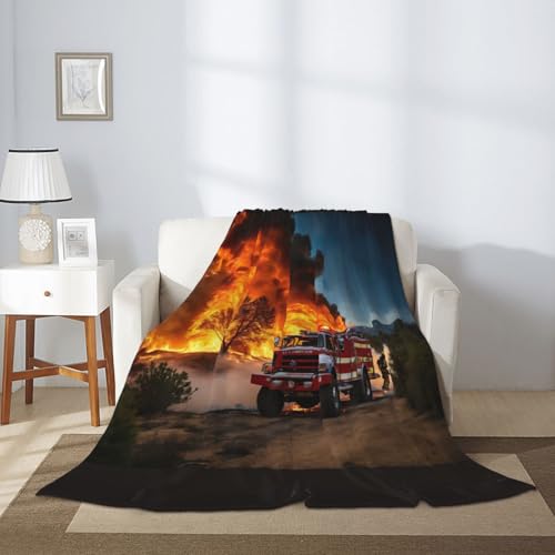 Couverture chaude flanelle imprimée pompier plaid doux canapé camping