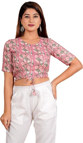 Image of Yash Gallery Women's Cotton Zig-Zag Printed Regular Regular Fit Short Sleeve Blouse