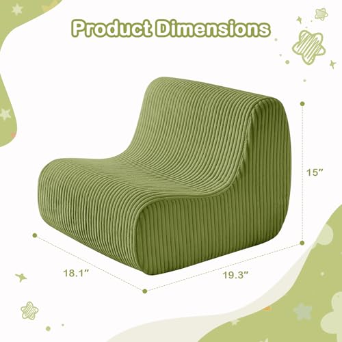 Image of DAICO Kids Bean Bag Chair Green, Ultra-Soft Toddler Bean Bag Sofa with Handle, Small Toddler Comfy Reading Lounger Foam Chairs for Playroom or Bedroom - Birthday Gift for Boys and Girls, Washable