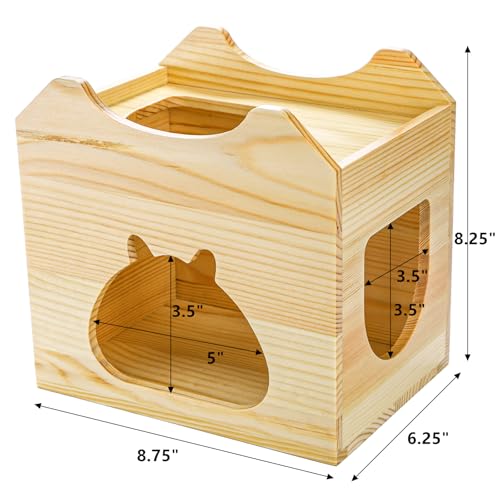 Yesland Wood Chinchilla House, Natural Small Animal Hideout Hut for Chinchilla, Squirrel, Sugar Gliders in Cage -Ventilated Wooden Hamster Habitat with Multiple Doors - 8.5 X 6 X 8 Inches - Thumbnail 2