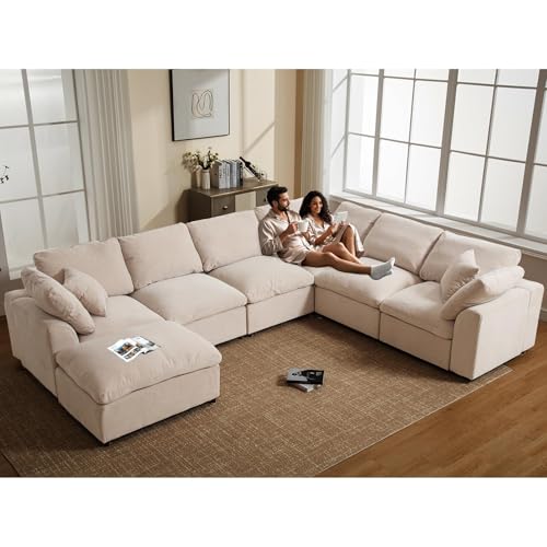 VEPXXP Oversized Modular Sectional Sofa Couch, Large 7 Seater Corner Sofa Modern U Shaped Sectional Couch with Ottoman Cloud Couches for Living Room, Office, Spacious Space