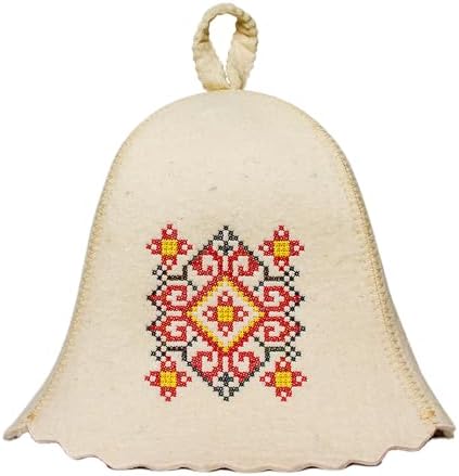 Sauna Hat Wool Embroidered Ukrainian Ornament Vyshyvanka - Felt Sauna Banya Hat for Men Sauna Cap for Women Finnish