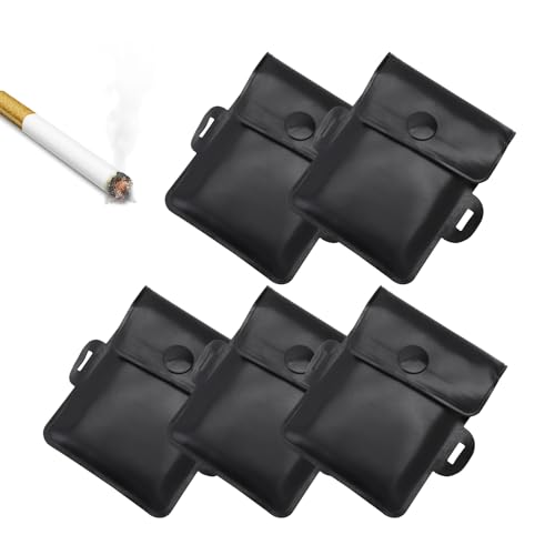 VOSSOT 4 PCS Cenicero de Bolsillo Portátil Reutilizable Unidades, Mini Cenicero Antiodor con Cierre Hermético - Bolsa Ignífuga de PVC para Fumadores Viajes Coche Playa Oficina Negro
