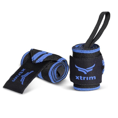 XTRIM Wrist Support for Men & Women, Wrist Band for Men, Gym Wrist Wrap, Gym Fitness Band, Gym Equipment for Home, Gym Support Accessories for Men for Hand Grip & Wrist Support Crepe Bandage (Black & Blue)