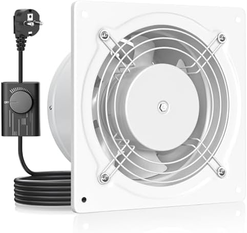 HG Power Abluftventilator 150mm - Badlüfter Leiser mit Rücklaufklappe, Geschwindigkeitsregler, Stecker, Industrieller Wandventilator für Küche Badezimmer Garage Untergeschoss, A-We