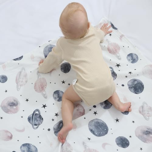 Image of insular Muslin Swaddle Blankets for Boys Girls, 2 Pack Receiving Baby Blanket Large 47 x 47 inches, Soft Breathable Swaddling Wrap for Unisex Newborn, Space&Blue