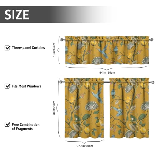 Image of Lemon Kitchen Curtains 3 Piece Set Tier Valance Window Decor | 3 Piece Kitchen Curtain Set Includes 54x18in Valance and Two 27.5x36in Tier Curtains for Kitchen, Bedroom and Living Room