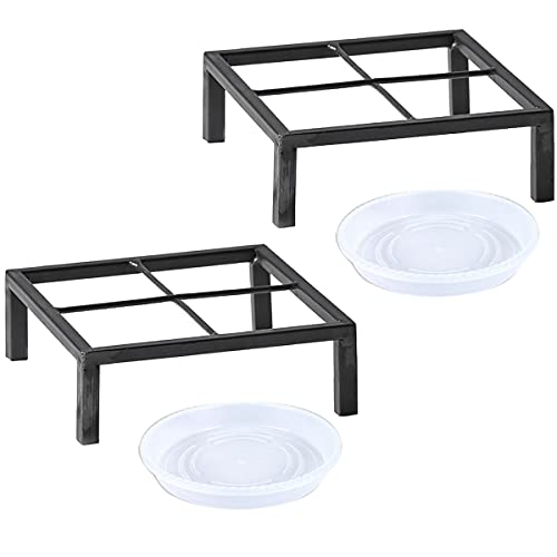 TenFuju 6 Metal Heavy Duty Floor Potted Plant Stand Flower Pot Holder with Saucer Indoor Outdoor Rustproof Iron Garden Container Square Supports Rack for Planter,2 Pack(Iron Color)