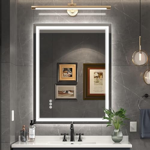 Ratsamee 28 x 36 Led Mirror for Bathroom with Front Light and Backlit Bathroom Mirror with Led Lights Vanity Mirror with Lights for Wall Anti-Fog Dimmable 3-Colorfrontlit+Backlit