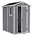 Keter Manor 4X6 S Shed- Caseta de jardín, con suelo, sistema de ventilación, puerta y ventana, resistente al agua, color gris