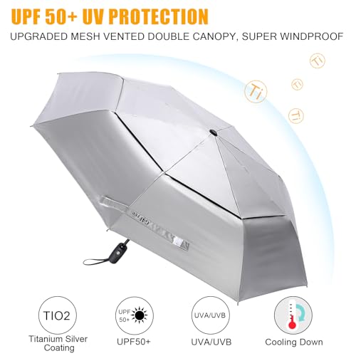 Image of G4Free UPF 50+ UV Protection Travel Umbrella 42 46 inch Windproof Silver Coating Sun Blocking Umbrella