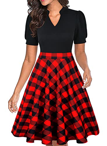 Mokayee Damen-Sommerkleid mit kurzen Puffärmeln, lässig-elegantem Schnitt, ausgestelltem Rock und Taschen – ideal für Hochzeiten, kirchliche...