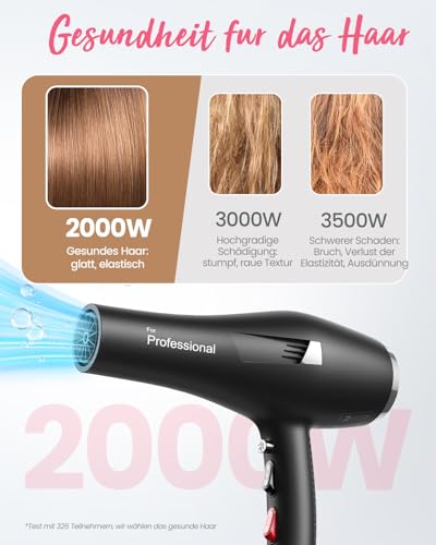 Dekuri Föhn Ionen, Profi Fön Haartrockner Hair Dryer Haarföhn mit 1 Diffusor 2 Stylingdüse, 3 Heiz und 2 Geschwindigkeitsstufen, 1,9 Meter langes Netzkabel (Anthrazit) 4