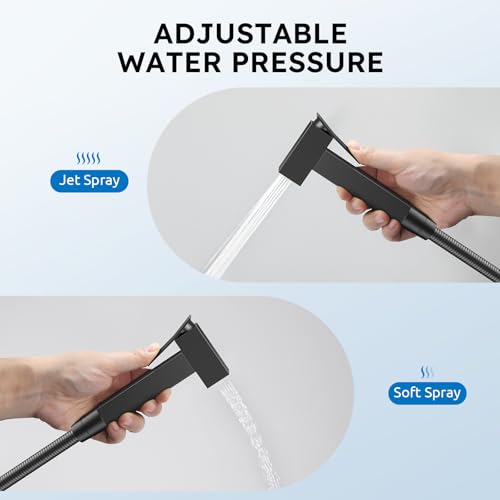 Image of Arofa Warm Water Bidet Sprayer for Toilet with Hot and Cold Rough-in Valve, Hands-Free Handheld Jet Spray with Adjustable Water Flow, Black Square Toilet Sprayer with Bidet Hose for Feminine Wash
