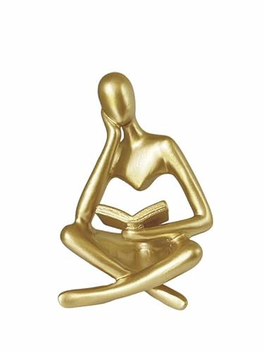 EMINGSKY 1 Pack Left Facing Gold Reading Women Statue, Thinker Sculptures Resin Abstract Art Figurine, Modern Aesthetic Gold Statue Decor for Bookshelf, Living Room, Office Desk & Shelf Table Decor