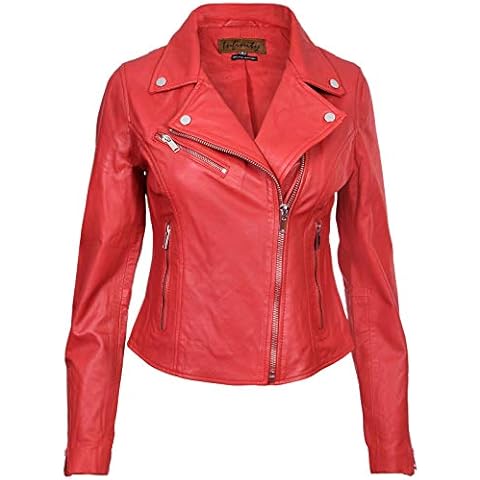 Infinity Leather Chaqueta de Cuero Rojo para Mujer Cover