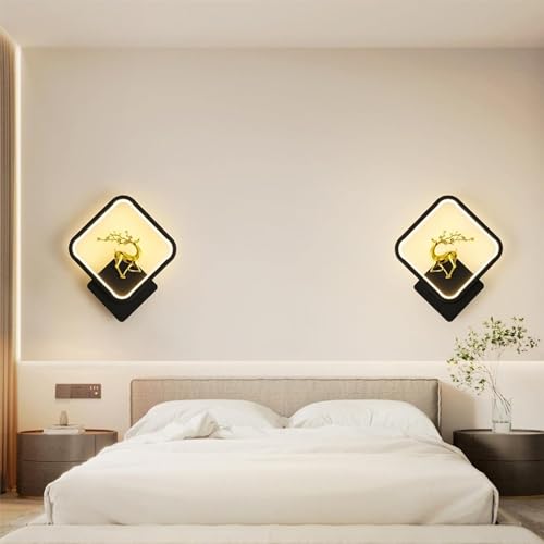 Image of SAH Black Home Decor Inbuilt Led Fancy Wall Light, Night Lamp,Decorative Lamp,Living Room,Bedroom, Cafe (Plastic) (3-Lighting Mode) (Sqaure, Full Deer)